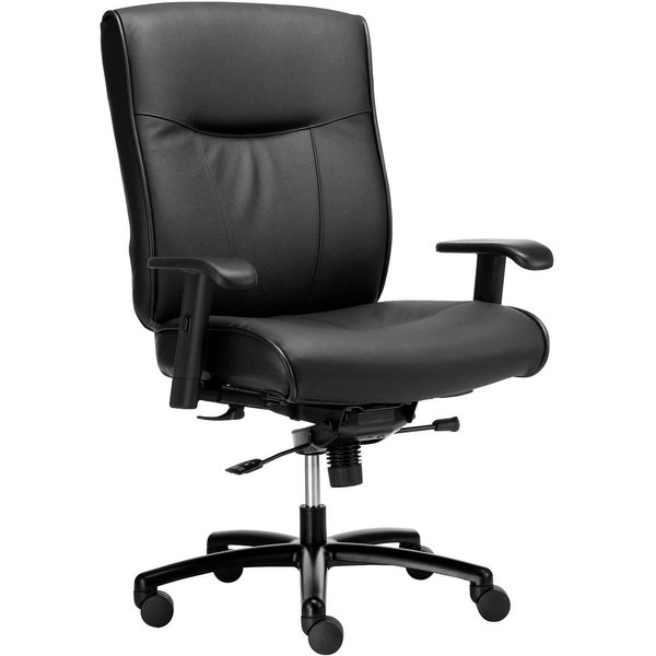 Global Industrial Big & Tall Leather Chair with Adjustable T-Arms, Leather Upholstery, Black 277488